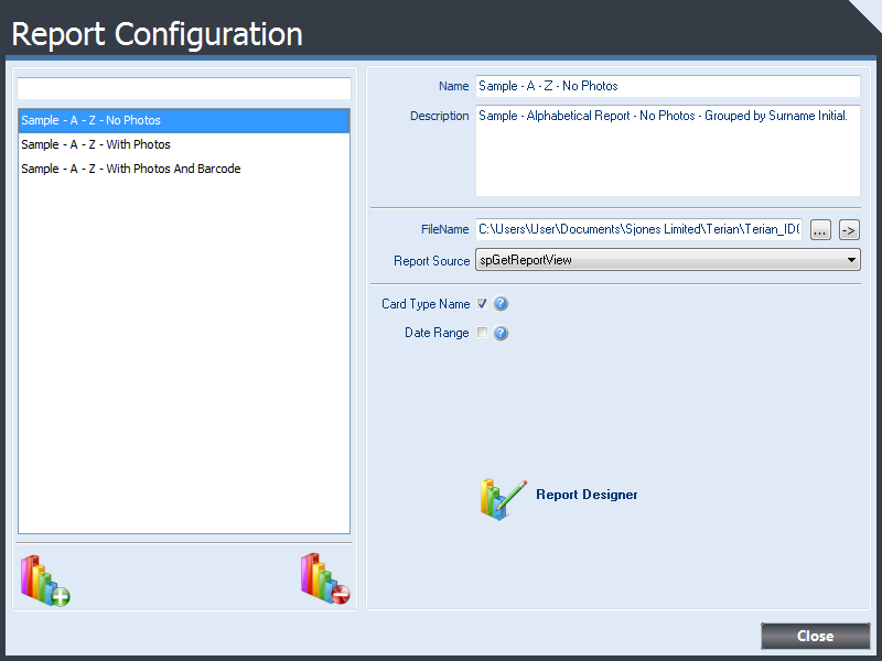 Report Configuration form displaying basic report configuration Details.