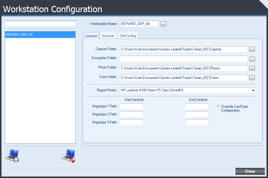 Workstation Configuration form displaying settings available for each workstation.