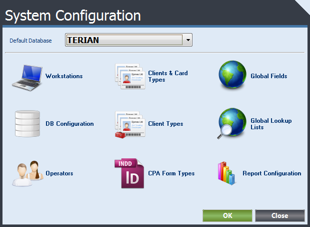 Configuration form displaying icons for all configuration options.